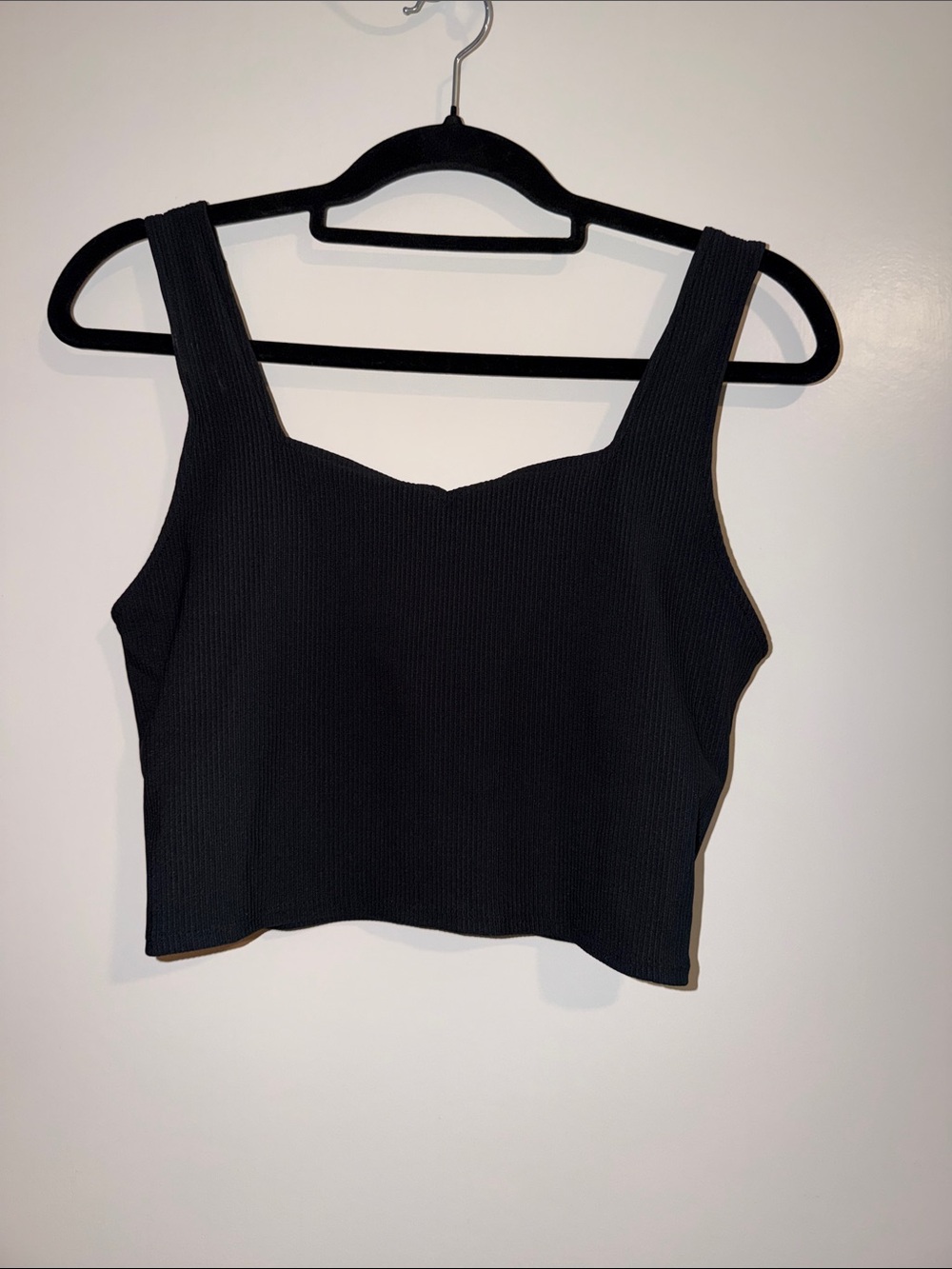 Black Ribbed Square-Neck Crop Top - Picture 1 of 5